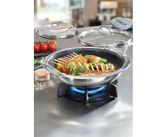 STONELINE Professional Servierpfanne 28 cm, mit Glasdeckel, Untersetzer und Mikrofasertuch, induktionsgeeignet, Edelstahl