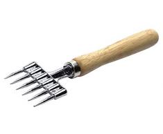 Eiszerkleinerer, hochglanzverzinnt, mit hellem lackierten Holzgriff und sechs Zinken / Länge: 23,5 cm, Breite: 6,3 cm | ERK