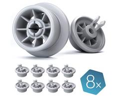 Plemont Spülmaschinen Rollen 8er Set. Universell für viele gängige Bosch, Siemens, Neff etc. Geschirrspüler. Korbrollen Ersatzteile. 2 Jahre Geld zurück
