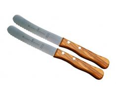 Schwertkrone Buckelsmesser Brotzeitmesser - Brötchenmesser Buttermesser mit Wellenschliff Holzgriff Olivenholz Holzgriff (2 Stück)
