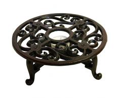 Dekowunder Warmhalteplatte Stövchen Dunkelbraun rund Landhausstil Rechaud Gusseisen 18,5 cm