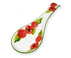 Lashuma Handgemachte Löffelablage aus Italienischer Keramik, Kochlöffelablage Reliefdekor im Tomaten Design, Löffelhalter 28 cm