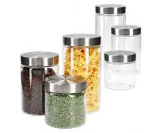 MamboCat 6-TLG. Set Vorratsglas Bera mit Edelstahldeckel Silber I Ø 11 cm I 800 ml + 1.2L + 1.7L I befüllbare Glasdosen I Runddosen I Aufbewahrungsbehälter