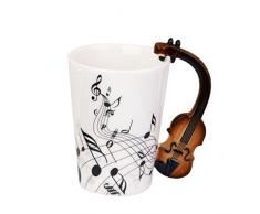 Musik-Becher Mit Violine Förmigen Griff Porzellan Tasse Schwarzen Note