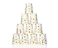 Morwealth 100 Pappbecher Gold Dot Kaffeebecher to Go Trinkbecher Einweg Papierbecher für Erntedankfest-Weihnachtsbaby-Duschen-Hochzeits-Geburtstag (Becher)