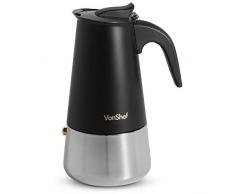 VonShef Espressokocher für 6 Tassen – Mattschwarzer Edelstahl Kaffee-Perkolator Weihnachten, Geburtstage oder Einzug