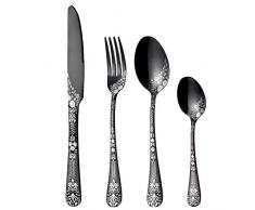 PHILIPALA 24-teiliges Bestecke Set mit Muster, Edelstahl besteck,besteck Set 6 Person,spülmaschinenfest,schwarz