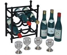 alles-meine.de GmbH 11 TLG. Set: Miniaturen Weinregal aus Metall + 6 Flaschen Wein + 4 Weingläser - Flaschenregal - Getränk Limonade Saft Regal / Puppenhaus Puppenküche - Maßstab..