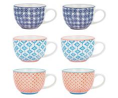 Nicola Spring Gemusterte Cappuccino, Kaffee, Tee Tassen im Vintage Stil - 6er Set