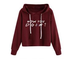 Damen Hoodie Kapuzenpullover Pullover Mit Kapuze Cross-Over-Kragen Und Fleece-Innenseite Wein XL