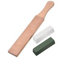 3 Stück Leder Abziehsteine Set, Leder Paddel Streichriemen Doppelseitiger Streichblock mit Weißen Grünen Polierpaste Polier Buffing Compound (Große Größe)