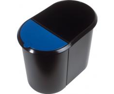 DUO System-Papierkorb - 1 großer Behälter ohne Deckel, 1 kleiner Behälter mit Deckel - Deckel blau, Korpus schwarz, VE 2 Stk - Abfallkorb Papiereimer Papierkorb Wertstofftrennsystem