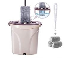 Masthome Flach-Mopp und 2 in 1 Eimer Wischmop Set mit 3 Mopp Tücher für Nassen und Trocken Mikrofaser Flachmopp Bodenwischer mit Reinigungsbürste für alle Boden