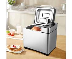 Homdox Brotbackautomat 19 Backprogramme Brotbackmaschine Edelstahl Vollautomatisch 15 Stunden Zeit-Funktion mit Sichtfenster und LED Bildschirm 710W
