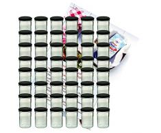 MamboCat 48er Set Sturzglas 435 ml Marmeladenglas Einmachglas Einweckglas to 82 schwarzer Deckel incl. Diamant-Zucker Gelierzauber Rezeptheft