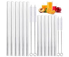 Annvchi Glas Strohhalme Wiederverwendbar - Transparent Breite Strohhalme aus Glas - Geeignet für Cocktail Glas - Gesund, Umweltschonend, frei von BPA