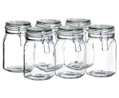 Mäser 925340 Gothika, Einmachgläser 1 l, 6er Set, made in Germany, Vorratsgläser mit Deckel und Drahtbügel zum luftdichten Aufbewahren, Einkochen und Einlegen, Glas, transparent
