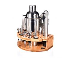 Esmula 750ml Cocktail Shaker Set mit stilvollem Bambusständer, 12-teiligem Barkeeper-Kit für Mixgetränke, professionelles Bar-Werkzeugset aus Edelstahl - Cocktail-Rezeptheft