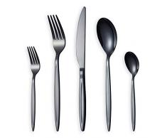 HOMQUEN 30-Teiliges Schwarzes Besteckset, Edelstahl Besteck Set, Titan Schwarz Besteckset, Service Set für 6 (Glänzend Schwarz)