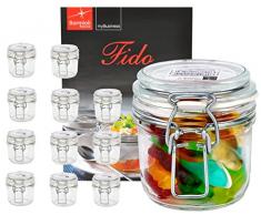 Bormioli Rocco 12er Set Drahtbügelglas FIDO, 200 ml, Einmachglas mit Bügelverschluss, inkl. Rezeptheft