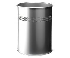 Durable 330023 Papierkorb Metall rund, 15 Liter, Perforation 30 mm, silber