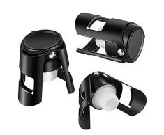 Ausyde Sektverschluss Sektflaschenverschluß flaschenverschluss Edelstahl Stopper für Champagner Vakuum Versiegelt für Weinflaschenverschluss Prosecco,Sekt Weinverschluss(3 Black Pack) (Matt-schwarz)