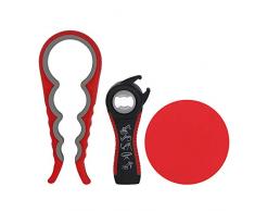 CODIRATO 2 Stück 5 in 1 Multifunktions Dosenöffner, Premium Deckelöffner Set, Flaschenöffner mit Rutschfestem Griff für Senioren, Frauen（Rot）