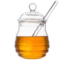 Mkouo Glas honigtopf mit Honigbehälter Honig Löffel Zum Servieren von Honig und Sirup, 9 Ounces (265ml)
