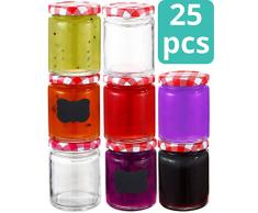 Praknu 25 Marmeladengläser 230 ml mit Deckel, Etiketten - Luftdichte Einmachgläser zum Einkochen & Konservieren