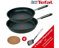 Tefal B35710 Jamie Oliver Pfanne Pfannenset 4 TLG Profi Bratpfanne Induktionsgeeignet Antihaftbeschichtet Bratpfannen in 28cm + 24cm inkl Pfannenwender + Untersetzer Testsieger Pfanne 28 cm + 24 cm