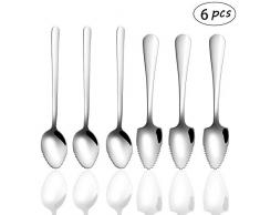 6 er Pack Edelstahl Grapefruit Löffel Dreieck Fruchtlöffel Babynahrungsergänzung Fruchtlöffel 【Bandsägezahn】 Geeignet für Apfel, Kiwi, Papaya, Orange und Eis (Silber)