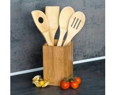 Relaxdays Küchenhelfer Set Bambus 5-teilig je 30 cm lang als Kochlöffel Set aus Holzlöffel Rührkelle Lochkelle und Pfannenwender mit Halter bzw. Ständer für Kochbesteck als Küchenutensilien, natur