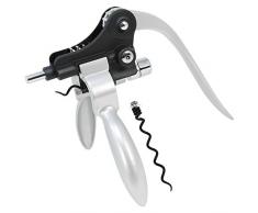 com-four® Korkenzieher aus Aluminium und Metall, Wein-Flaschenöffner mit Deluxe-Hebelarm - Hebelkorkenzieher in schwarz und silberfarben mit Ersatzspirale (01-teilig)