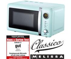 Melissa 16330110 Classico Mikrowelle Mikrowellenofen Retro-Design Metall-Gehäuse, 20 Liter Garraum, 700 Watt Mikrowellenleistung, Timer, 5 Leistungsstufen, Peppermint