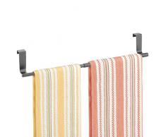 mDesign Handtuchhalter Teleskop – bis auf 43,2 cm ausziehbarer Geschirrtuchhalter zum Hängen über die Schranktür – Handtuchhalter für die Küche – dunkelgrau