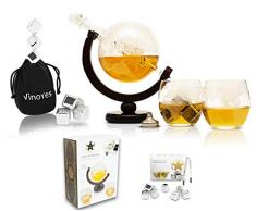 VinoYes Edle Whisky Karaffe mit 8 Whisky Steinen und Whiskygläser Set aus Handarbeit | Decanter Whisky Set in einer schönen Geschenkbox | luftdichter Verschluss | 850ml Glaskaraffe mit 2er Whiskyglas.