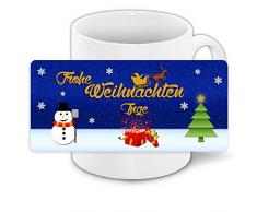 Weihnachtstasse mit Namen Inge und Motiv „Nr. 1“ mit Schneemann, Geschenk und Tannenbaum