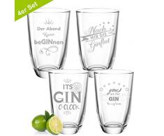 GRAVURZEILE 4er Set Montana GIN-Gläser - Nach mir die GINflut & Der Abend kann beGINnen - Witziges Geburtstagsgeschenk - Party-Set - GIN-Sprüche - GIN-Liebhaber - Geschenk für Partner & Freund