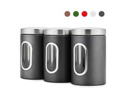 Blusea 3 Stück Vorratsdose Lebensmittel Aufbewahrungsbehälter Edelstahl Vorratsbehälter mit Deckel und Transparentem Sichtfenster für Tee, Getreide, Trockenfrüchten, Tiernahrung 1.5L (Grau)