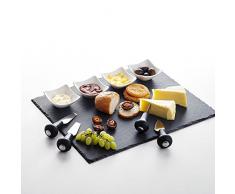 MALACASA, Serie Nature.Slate, 9er Set Käseplatte Schieferplatte mit 4 Dessertschälchen 4 Käsemesser Schiefer Platte Servierplatte
