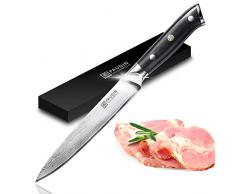 PAUDIN Damast Fleischmesser 20cm - Professional Kochmesser, Ultra scharfe japanische AU10-stahl mit ergonomischem Micarta-Griff Küchenmesser