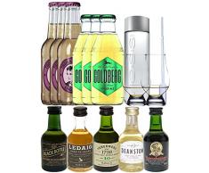 Whisky Probierset Black Bottle 5cl, Ledaig 10y 5cl, Tobermory 10y 5cl, Deanston 12y 5cl, Bunnahabhain 12y 5cl, 3 x Thomas Henry 0,2L Ginger Ale, 3 x Goldberg 0,2L Ginger Ale, 500ml Voss Wasser Still, 2 Glencairn Gläser und Einwegpipette