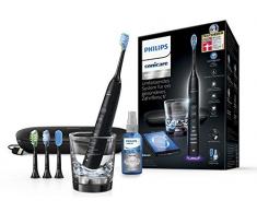 Philips Sonicare DiamondClean Smart Schallzahnbürste HX9924/13 mit 5 Putzprogrammen, 3 Intensitäten, Ladeglas, USB-Reiseetui & 4 Bürstenköpfen - schonendes Putzen dank Drucksensor – Schwarz