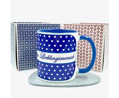 Geschenk-Set Weihnachten Tasse Lieblingsmensch 4-teilig Kaffee-Becher blau