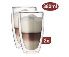 Maxxo Doppelwandige Gläser Laté Macchiato Set 2X 380 ml Kaffee Thermogläser mit Schwebe-Effekt beständige Kaffeegläser