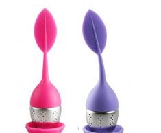 HelpCuisine teekugel teesieb teeei teefilter Tea Infuser Set 2 Stück modernes Blatt Design aus hochwertigem Silikon 100% BPA frei und rostfreiem Edelstahl in der Farbe (Lila/Rosa).