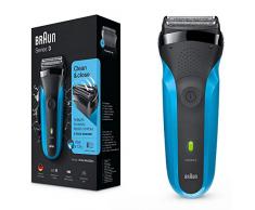 Braun Series 3 Rasierer Herren, Elektrorasierer mit 3 flexiblen Klingen, Wet&Dry, 30 Minuten Akkulaufzeit, wiederaufladbarer und kabelloser elektrischer Rasierer, schwarz/blau
