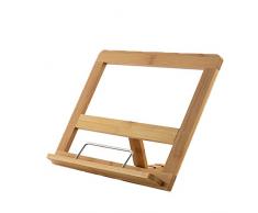 Oramics Buchstütze Buchständer Kochbuchhalter mit Seitenhalter und 3 Neigungsstufen - Bambus Halter, Tablethalter, Kochbuchständer, Rezepthalter HxBxT ca. 32x24x17 cm, verstellbar, natur