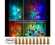 【10 Stück】SiFar 20 LEDs 2M Flaschen-Licht Multicolor, Lichtstreifen-Korken-Flaschenverschluss, Flaschengirlanden-Korkenlampen, batteriebetriebene Sternenlichter für Heim, Garten