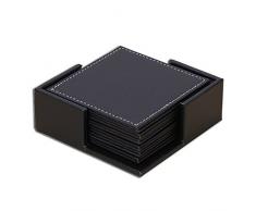 KINGFOM Zuhause & Büro Leder Untersetzer mit Halter , 6-er Set Geschäftsuntersetzer für Tee und Kaffee Cup (Schwarz)